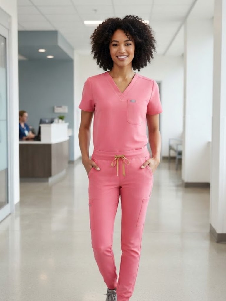 Figs Yola Skinny Scrub Pants Xs Pink Top Xxs Tie Waist With Pockets